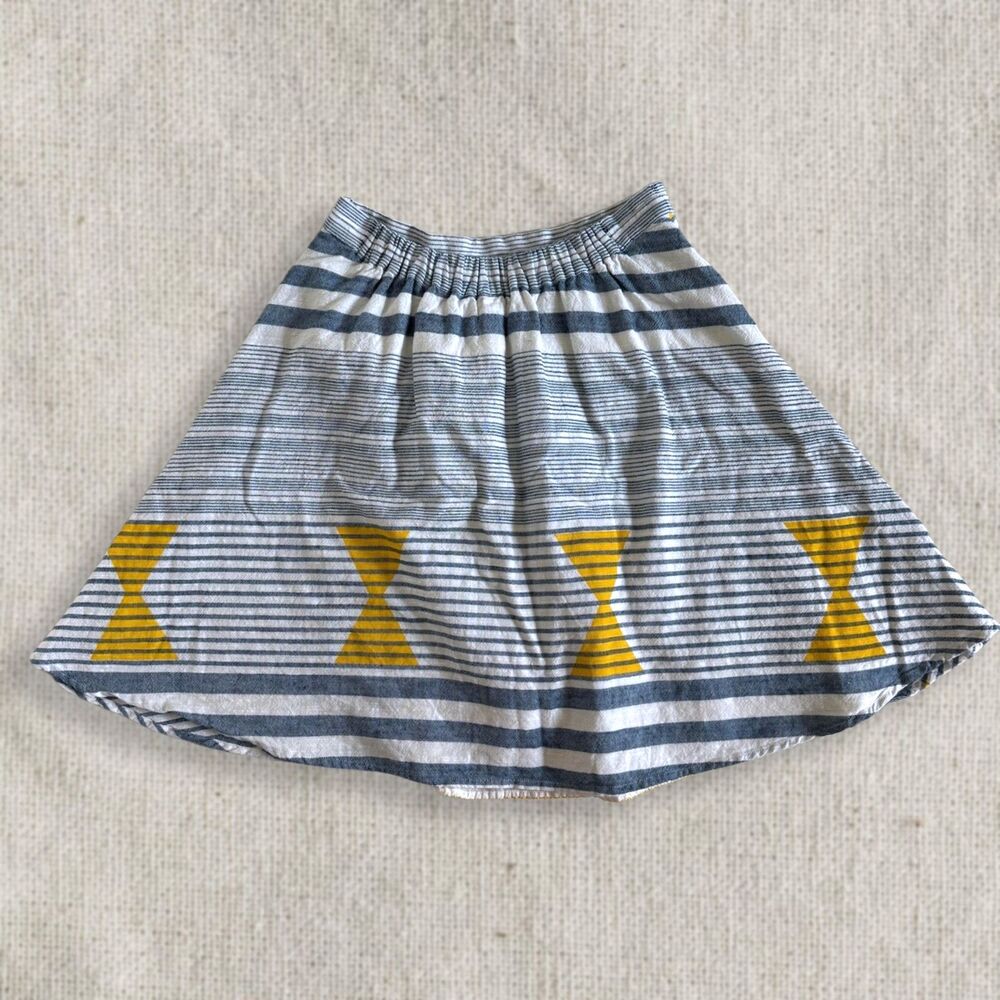 Anthropologie Plenty Mini Skirt XS Blue White Stripe Yellow Detail